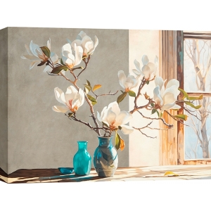 Tableau sur toile, Vase avec magnolia en fleurs de Remy Dellal