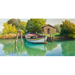 Art print and canvas, Boat on the river by Adriano Galasso