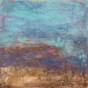 Tableau abstrait bleu et or, Horizon de lumière III de Italo Corrado