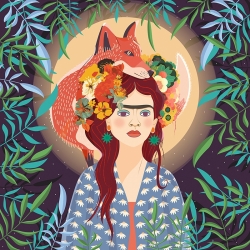 Kunstdruck Frida-Kahlo-Stil, Die Göttin des Mondes von Much Toons