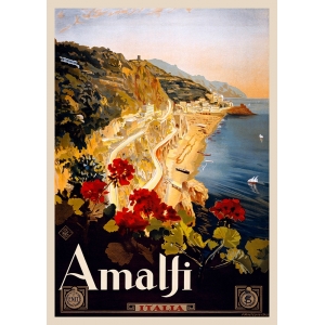 Quadro con poster vintage e stampa su tela, Amalfi