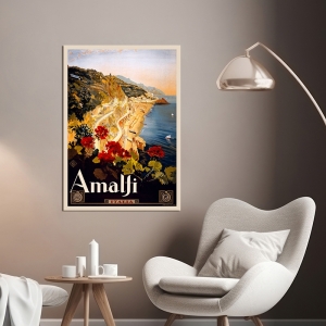 Quadro con poster vintage e stampa su tela, Amalfi