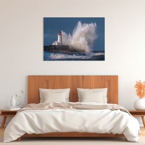Art print and canvas, Lighthouse in raging Sea