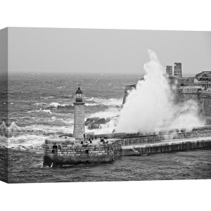 Kunstdruck, Leuchtturm im Sturm (B&W) von Pangea Images
