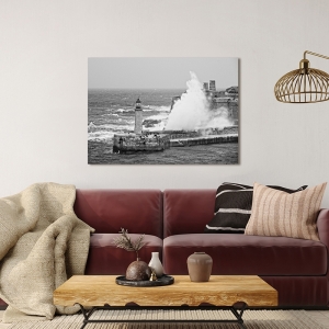 Cuadro en lienzo y lámina con foto, Faro en la tormenta (ByN)