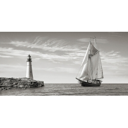 Affiche, Voilier s'approchant du phare, mer Méditerranée (détail)