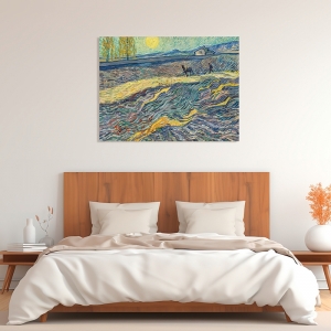 Art print and canvas, Field with Ploughing by Vincent van Gogh
