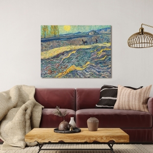 Art print and canvas, Field with Ploughing by Vincent van Gogh