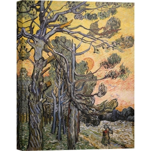 Leinwandbild, Kiefern bei Sonnenuntergang von Vincent van Gogh