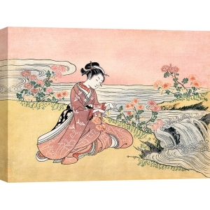 Tableau Femme japonaise cueillant chrysanthèmes, Suzuki Harunobu