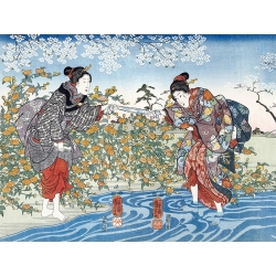 Kunstdruck, Japanische Mädchen Fluss Ide Tama, Kuniyoshi Utagawa