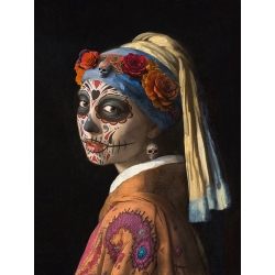 Tableau mexicain, crâne, Calavera Fille à la perle de Steven Hill
