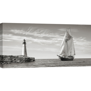 Kunstdruck, Segelboot nähert sich Leuchtturm, Mittelmeer (Detail)