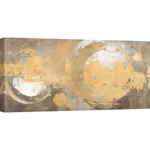 Cuadro abstracto dorado en canvas, Planetas de oro de Jim Stone