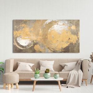 Cuadro abstracto dorado en canvas, Planetas de oro de Jim Stone