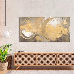 Cuadro abstracto dorado en canvas, Planetas de oro de Jim Stone