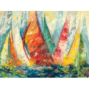 Art print and canvas, Regatta on the open sea by Luigi Florio