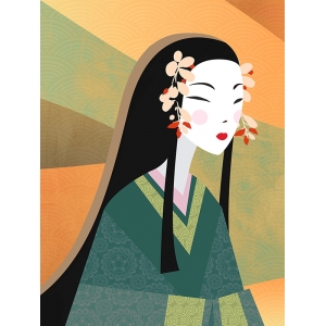 Modern art print, japanese woman, Wish of Good Fortune II