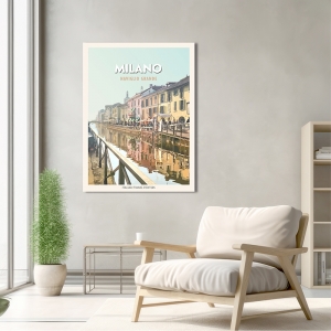 Stampa, poster, quadro su tela, Milano: Naviglio grande