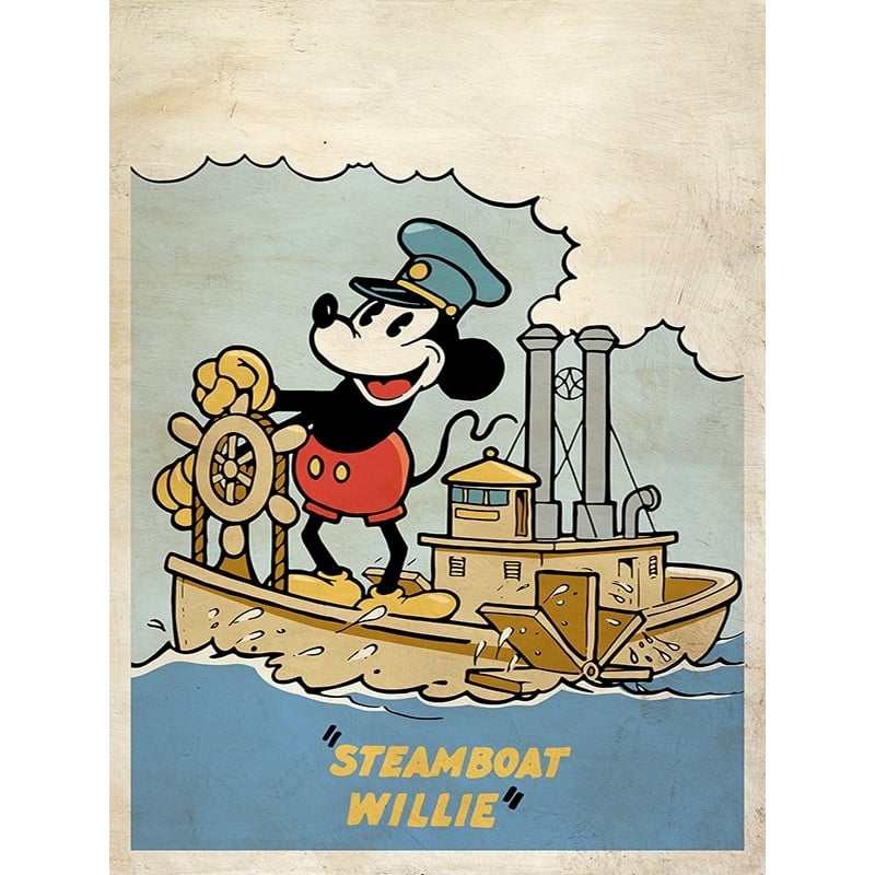 Kunstdruck, Leinwandbild Steamboat Willie Poster, Eric Chestier