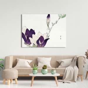 Japanese print and canvas, Purple magnolia, Watanabe Seitei