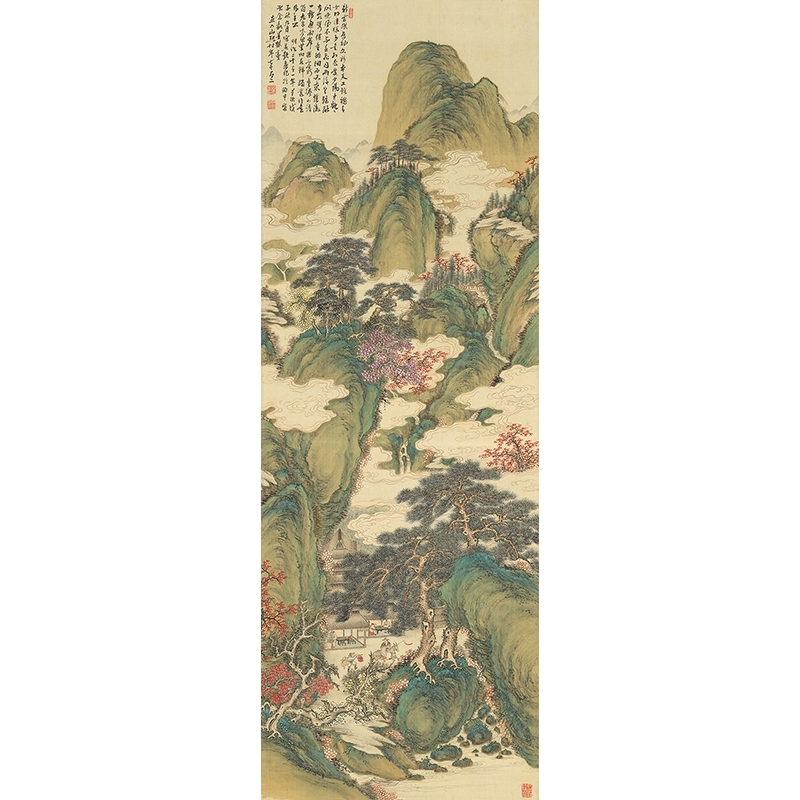 Japanese print, White Clouds and Crimson Trees by Tanomura