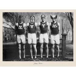 Vintage photo print with superheroes masks, Young Heroes