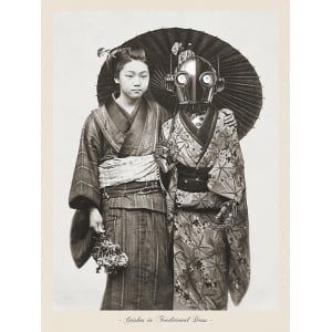 Quadro foto vintage divertente, Geishas in Traditional Dress