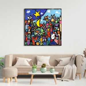 Tableau sur toile coloré, Le bonheur en ville de Wallas