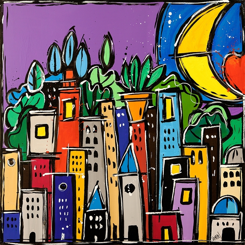 Colorful print and canvas, The city of colors by Wallas