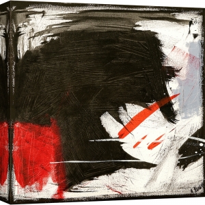 Tableau abstrait noir, blanc, rouge, Black Sound I de H. Romero