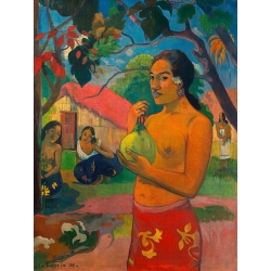 Quadro, stampa su tela, Donna con frutto di Paul Gauguin