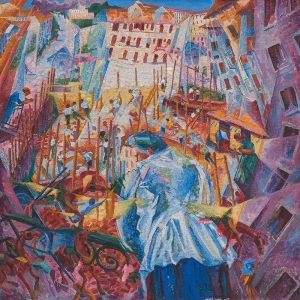 Quadro su tela, La strada entra nella casa, di Umberto Boccioni