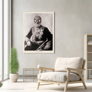 Vintage photo print with Spiderman mask, A Decorated Hero