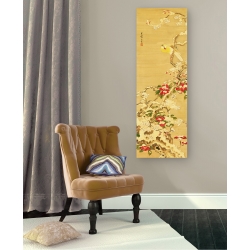 Wall art print and canvas. Bird among Camellias in Snow
