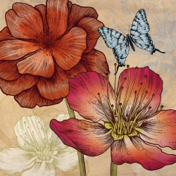 Tableau sur toile. Eve C. Grant, Nynphéas et papillons (détail)