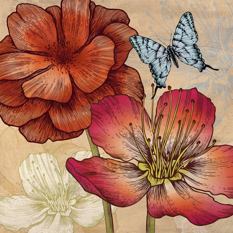 Leinwandbilder. Eve C. Grant, Blumen und Schmetterlinge (detail)