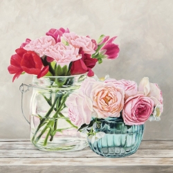 Tableau sur toile. Remy Dellal, Fleurs et Vases Blanc I