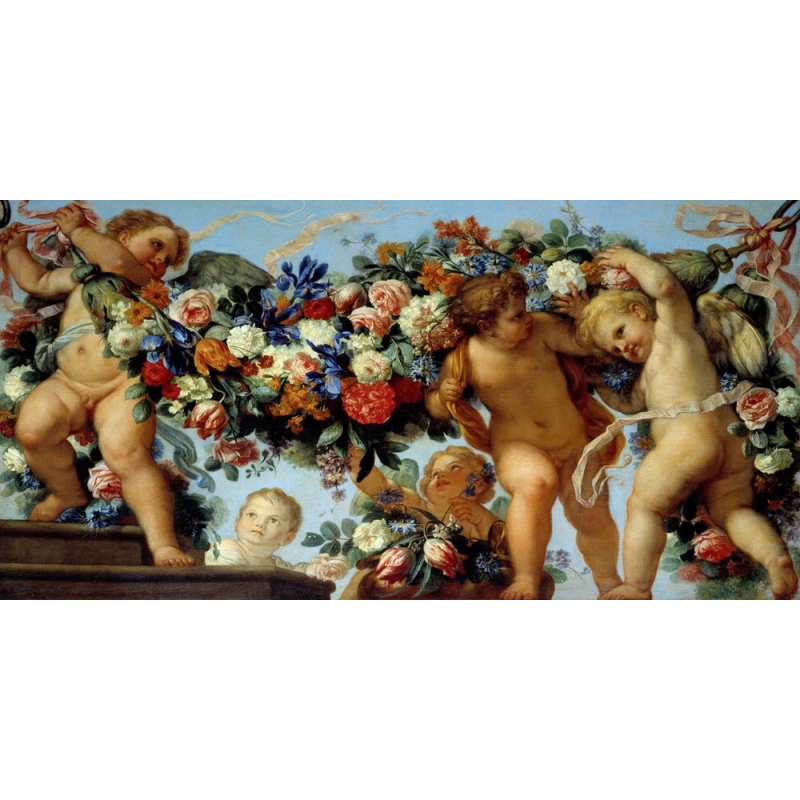 Tableau sur toile. Carlo Maratta, Cupids et couronnes de fleurs I