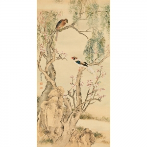 Leinwandbilder Japanische Kunst. Birds on flowered branches