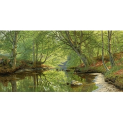 Wall art print and canvas. Peder Mørk Mønsted, A stream through the woods