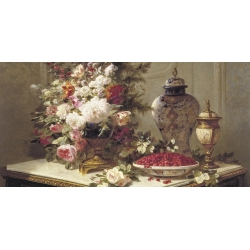 Quadro, stampa su tela. Jean-Baptiste Robie, Composizione floreale su un tavolo (dettaglio)