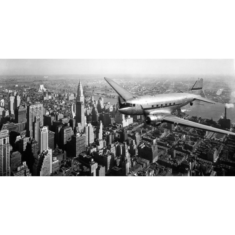 Wall art print and canvas. DC-4 over Manhattan, NYC