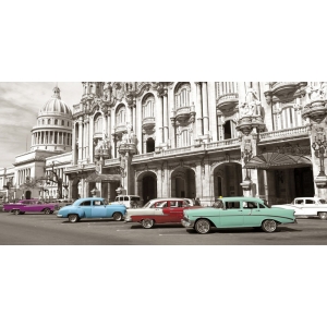 Quadro, stampa su tela. Vintage American cars in Havana, Cuba