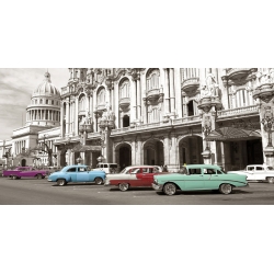 Wall art print and canvas. Vintage American cars in Havana, Cuba