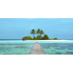 Quadro, stampa su tela. Pangea Images, Pontile e isola, Maldive