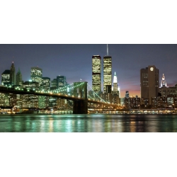 Tableau sur toile. Brooklyn Bridge et les Twin Towers la nuits