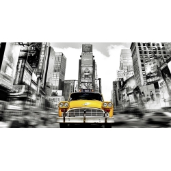 Quadro, stampa su tela. Julian Lauren, Vintage Taxi a Times Square, New York