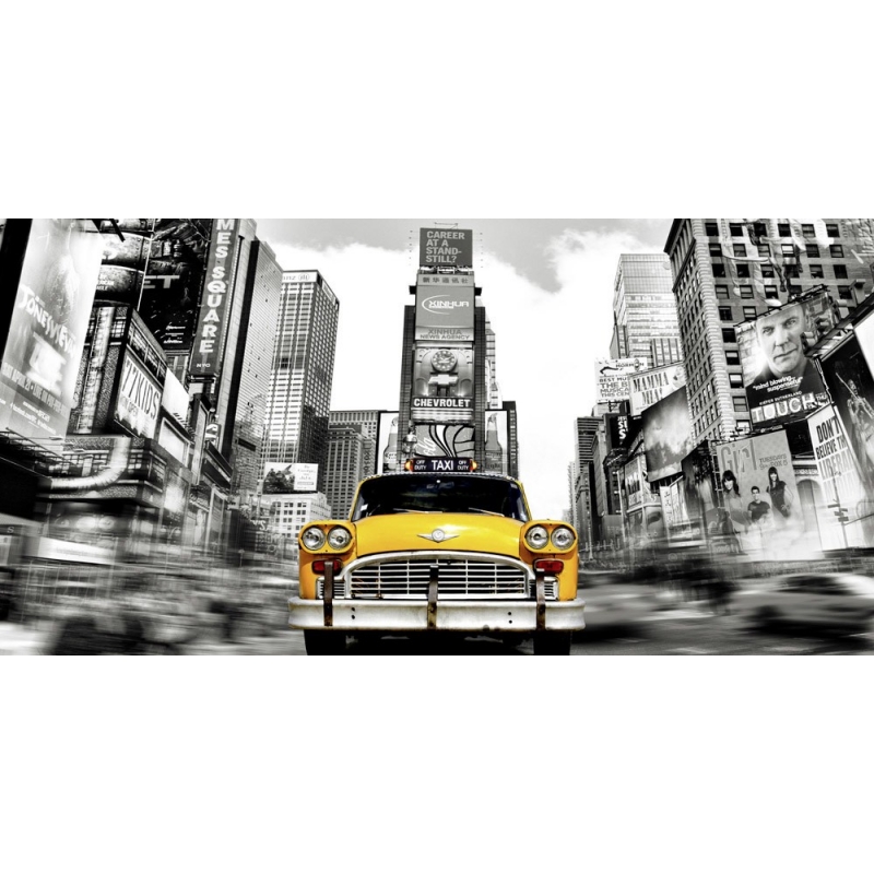 Quadro, stampa su tela. Julian Lauren, Vintage Taxi a Times Square, New York