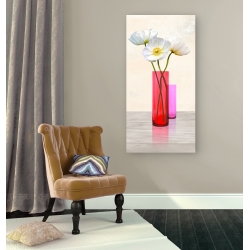 Wall art print and canvas. Cynthia Ann, Poppies in crystal vases (Purple II)